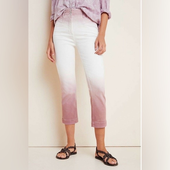 Anthropologie Denim - Anthropologie Ombre Dip Dye High Rise Kick Flare Cropped Jeans Mauve Cream 29